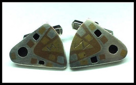 Mid Century Modern Sterling Abstract Cuff Links Mexico Mixed Metal  - £51.19 GBP