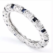 Sapphire Blue And White 1.43 Cwt Silver Ring White Gold Look Earth Mined Gems - £6.08 GBP