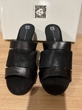 Anne Klein Black Slip On Shoe Black Heel Akloopy Leather Upper Women&#39;s Sz 7.5 M - £23.89 GBP