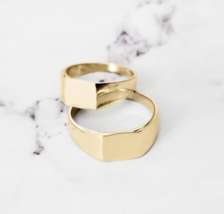 9K 14K 18K Unisex Cushion Square Signet ring, Solid Gold Pinky Chevalier ring - £323.04 GBP+