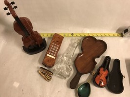 Vintage 7 Pcs Violin Lot: Wood Tray, Telephone, Decanter, Trinket Box. Display - £46.70 GBP