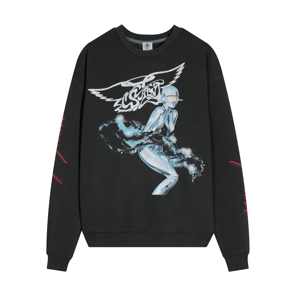 Autumn and winter Japanese street retro robot printed round neck sweater loose c - £220.15 GBP