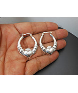 Claddagh Hoop Earrings, 925 Sterling Silver, Women Textured Heart Earrin... - £39.16 GBP+
