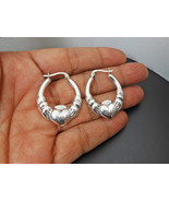 Claddagh Hoop Earrings, 925 Sterling Silver, Women Textured Heart Earrin... - $49.00+