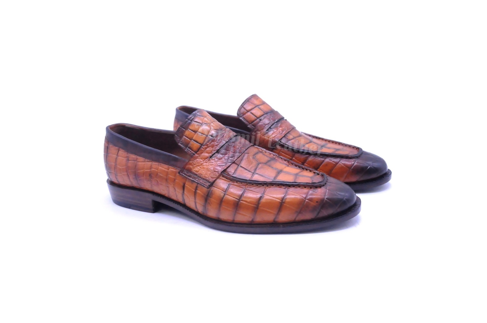 men croc handmade leather hand patina loafers shoes leather dress shoes for men