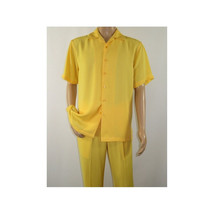 Mens INSERCH 2pc Walking Leisure Suit Shirt Pants Set Short Sleeves 9356 Banana image 7
