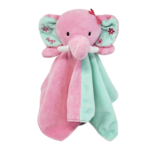 Okie Dokie Baby Teal Pink Elephant Security Blanket Stuffed Animal Plush Rattle - £37.21 GBP