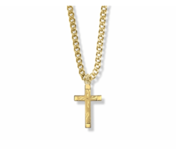 14K Gold Filled Engraved Cross Necklace &amp; Chain - £63.79 GBP