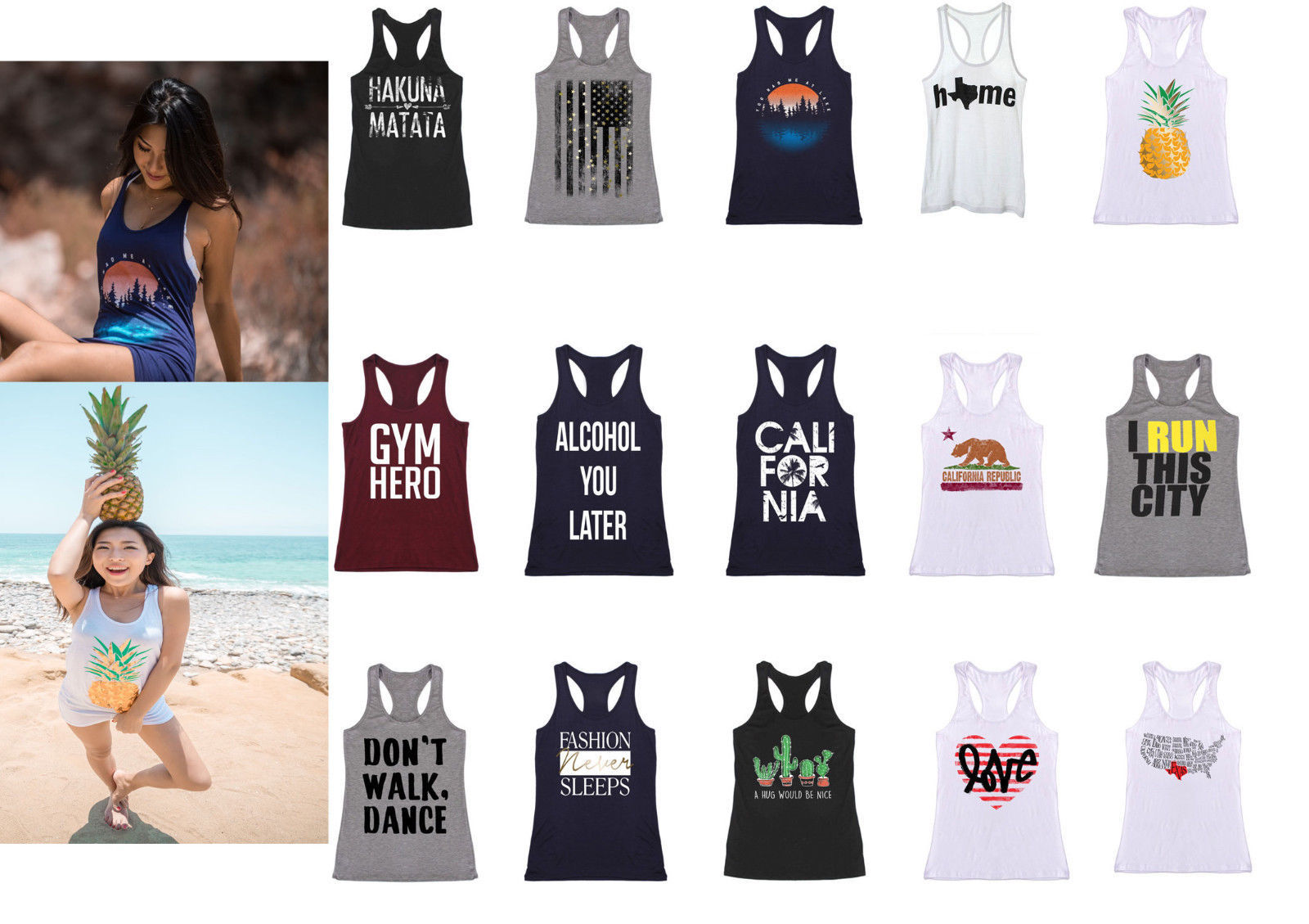 Womens Graphic Print Novelty Sleeveless Racerback Tank Top