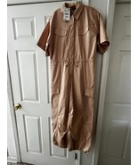 Zara  Full Length Oversized Cargo  Jumpsuit Cotton Size Medium Beige Tan - $39.60