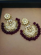 Pestal Yellow Bead Kundan Jewelry Earrings Chand Bali Bridal Wedding Set New - £24.08 GBP