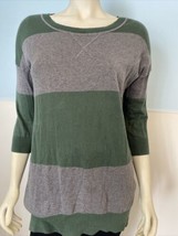 BP Women&#39;s Pullover Tunic Length Sweater Striped Green/Grey Size M - $9.49