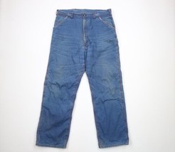Vintage 70s Streetwear Mens 38x32 Thrashed Quilt Lined Wide Led Denim Je... - £62.26 GBP