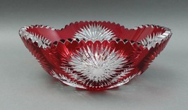 Bohemian Czech Ruby Red Sawtooth Rim Cut To Clear Crystal Centerpiece Bowl - £456.33 GBP