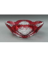 Bohemian Czech Ruby Red Sawtooth Rim Cut To Clear Crystal Centerpiece Bowl - £432.51 GBP