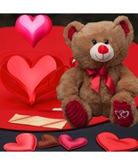 Teddy Bear Stuffed Animal Soft Plush Doll Toy Plushie Gift Brown Hearts 11” - £13.41 GBP