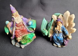 Painted Resin Merlin Or Wizard Figures With Dragons Orbs 3.5 - 4.5&quot; H - £15.65 GBP