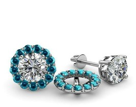 14K White Gold Blue Round Solitaire Earring Diamond Jackets from 0.26CT- 0.44CT - £291.95 GBP