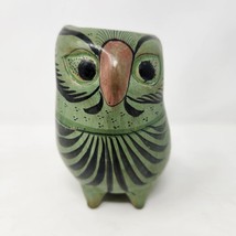 Ceramic Owl Mexico Pottery Handpainted Owl Ceramic Folk Art Vintage Green Brown - £14.05 GBP