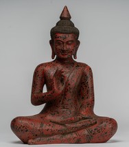Antico Khmer Stile Cambodia Seduta Legno Statua Di Buddha Insegnare Mudra - £323.29 GBP
