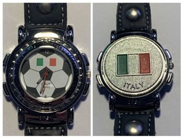 Italy Soccer Reversible Flip Watch Soccer Ball Dial Italian Flag Chrome Case - £19.06 GBP