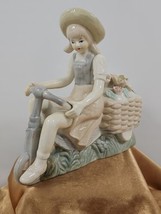 Vintage 1940s LENWILE ARDALT Porcelain GIRL on Tricycle with Flower Cart Japan - $33.98