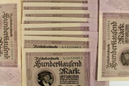 1923 Alemania 100,000 Marca Notas / 11 (Eleven) Sequentially Numerada Bills - £125.14 GBP