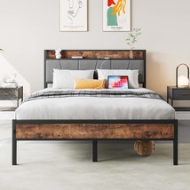 Full Bed Frame, Storage Headboard w/ Charging, No Box Spring, Noise-Free - €156,20 EUR