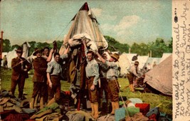 Wwi Illustrated Postal CARD-U.S. Army Setting Up A Tent Encampment BK66 - $6.44