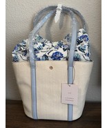 Lauren Conrad LC Floral Drawstring Canvas Tote Bag Blue &amp; Cream - New wi... - $38.69