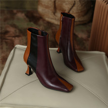 Women Genuine Leather Ankle Boots Thin High Heel Fashion Boots Zipper Square Toe - £99.79 GBP