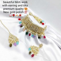 Gold Plated Indian Bollywood Style Kundan Choker Necklace Pearl Jewelry Set - $30.39