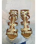 ALAIA GOLD  DOUBLE ANKLE STRAP HEEL SHOE SIZE 37.5  RETAIL $1290.00 - $204.93