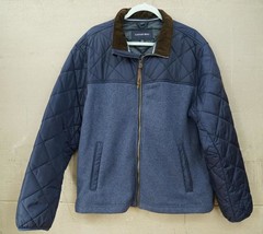 Mens Lands End Navy Blue Quilted Sweater Jacket Full Zip Up XL 46-48 - $44.22