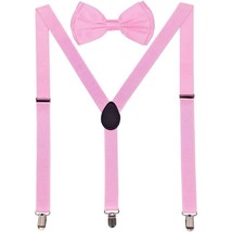 Men AB Elastic Band Light Pink Suspender With Matching Polyester Bowtie - £3.88 GBP