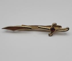 Vintage Men&#39;s Hickok Gold Tone Scimitar Sword w/ Red Jewel Adjustable Ti... - $14.50