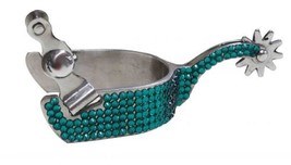 Engraved Western Saddle Adult Horse Show Spurs w/Teal Crystal Rhinestone... - £30.28 GBP