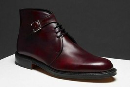 Handmade Men Dark Maroon Chukka Boots, Men Dress Lace up High Ankle Strap Boot - £120.54 GBP
