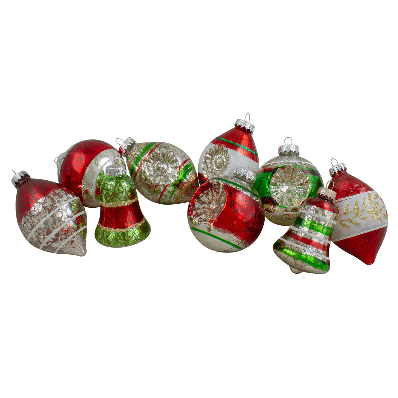 3.25" - Retro Reflector 2-Finish Christmas Glass Ornaments - Green and Red - 9ct