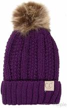 Purple - Beanie Hat Toddler Kids Genuine Ages 2-7 Sherpa Lining Pom Knit - £23.61 GBP