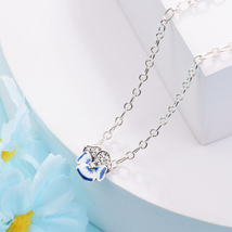 925 Sterling Silver Blue Pansy Flower Pendant Necklace - $22.99