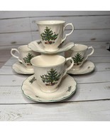 Lot  Of 4 Nikko Happy Holidays Coffee Tea Cup &amp; Saucers Christmas Tree J... - $35.63