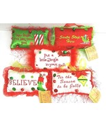Christmas Hanging Pillows W/Holiday Sayings 7&quot; x 4&quot; x 1 1/2&quot; Set Of 5 NWT - $270.09 MXN