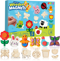 12 Wooden Magnet Creativity Arts &amp; Crafts Painting Kit for Kids, Decorat... - $13.47
