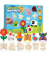 12 Wooden Magnet Creativity Arts &amp; Crafts Painting Kit for Kids, Decorat... - $247.94 MXN