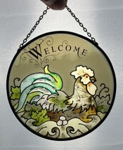 Stained Glass Sun Catcher - Joan Baker Handpainted Rooster “Welcome” - £9.64 GBP