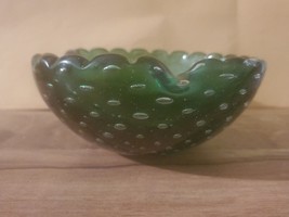 Vintage Murano Bullicante Emerald Green Glass Ashtray Bowl Controlled Bubbles - £29.57 GBP