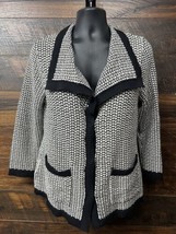 Chicos Cardigan Sweater 1 Women Large Black White Hidden Buttons Knit Co... - £11.95 GBP