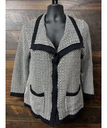 Chicos Cardigan Sweater 1 Women Large Black White Hidden Buttons Knit Co... - $282.17 MXN