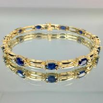 14k Yellow Gold Over 11.25Ct Oval Blue Sapphire &amp; Diamond Tennis Bracelet - £141.40 GBP